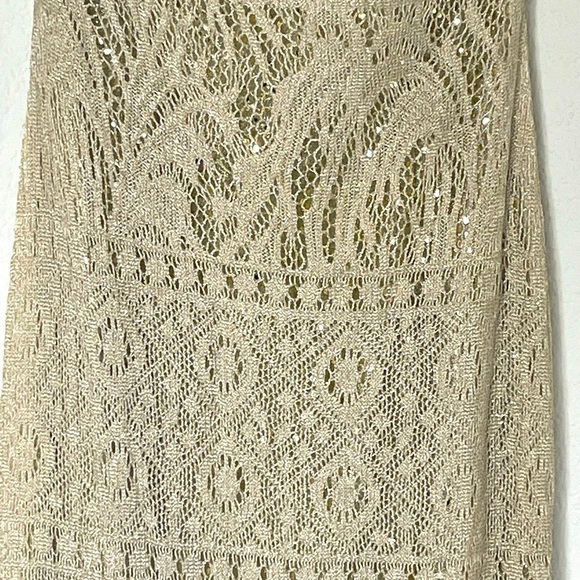 Gunne Sax dress maxi gown by Jessica Mclintock sz 7 knit gold sequin strapless - Picture 3 of 11